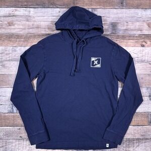 Hurley Mens Long Sleeve Hooded T-Shirt Navy Blue Graphic Logo Surf Tee Small